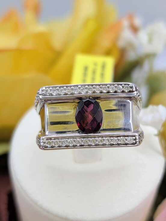 D'joy Other - Men's 2ctw Rhodolite Garnet & Cambodian Zircon 925 Silver Ring